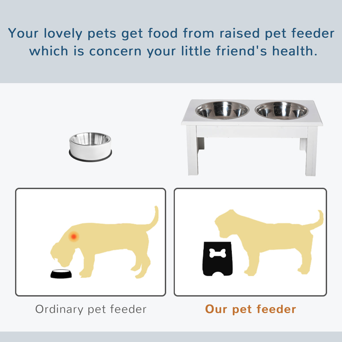 6" Height Small Puppy Dog Feeding Station for Messy Pets, Stainless Steel Elevated Dog Bowls with Modern Wooden Frame, D