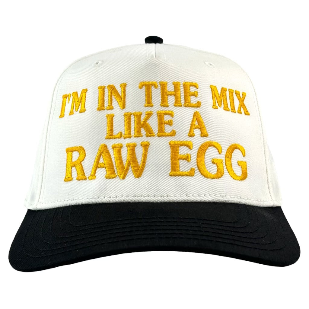 I’m In The Mix Like A Raw Egg two tone black and white custom embroidered snapback