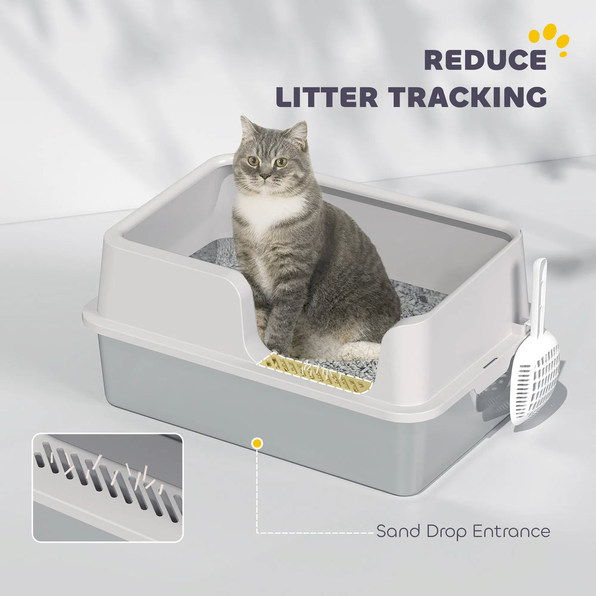 Stainless Steel Cat Litter Box with Lid with Scoop, High Sided, Non-Stick, & Anti-Urine Leakage, Easy Cleaning