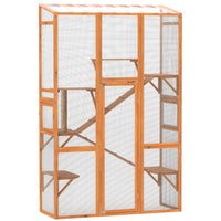 Outdoor Catio Cat Enclosure, Large Wooden Cat House With 6 Jumping Platforms, Scratching Post.For Multiple Packages Ship