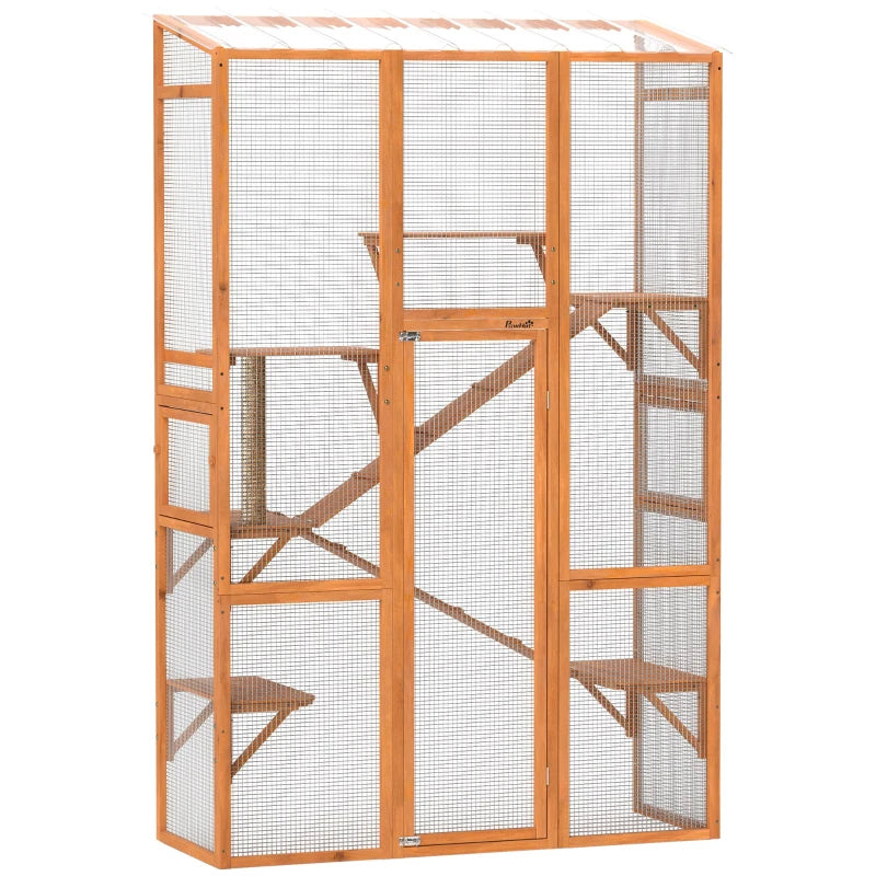Outdoor Catio Cat Enclosure, Large Wooden Cat House With 6 Jumping Platforms, Scratching Post.For Multiple Packages Ship