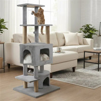 64" Light Gray Cat Tower With Plush Perches & 3 Dangling Balls, Jute Scratching Posts & Anti-Tipping Device For Multi-Ca