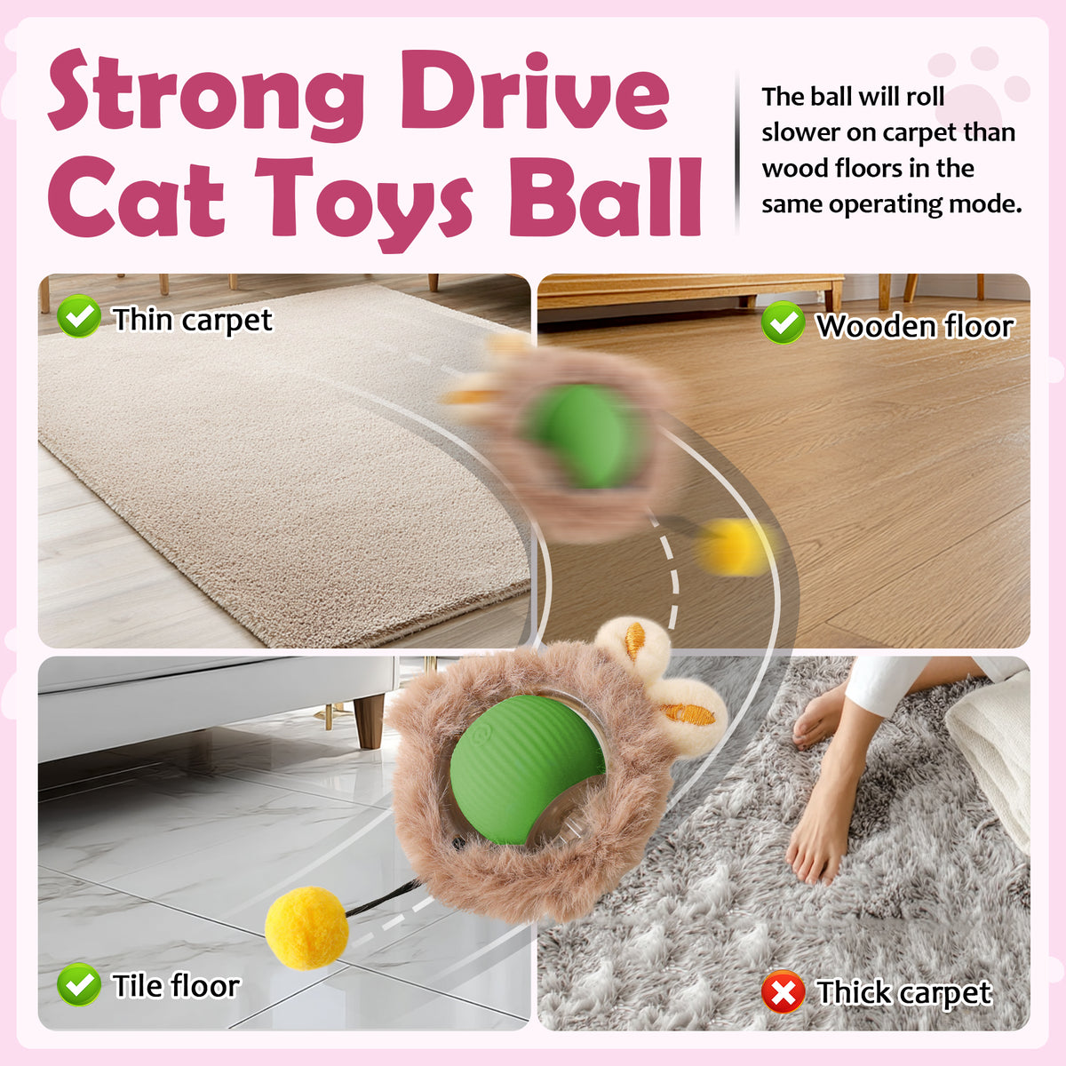 Interactive Toys Ball For Cats, Dog,Agile Moving Cat Ball ,Motion Activated Automatic Moving Ball With Lights,with Fluff