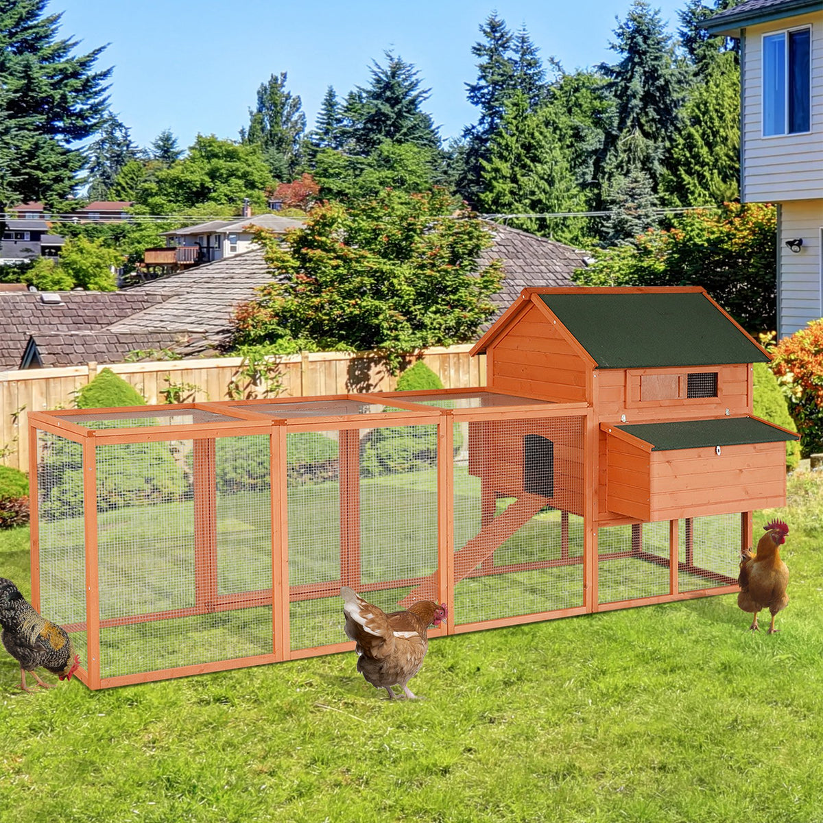 136.5" Chicken Coop Wooden Large Chicken House Deluxe Rabbit Hutch Lockable Poultry Hen Cage Backyard with Nesting Box a