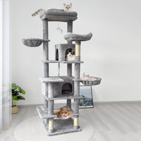 68in Tall Multi-Level Green Cat Tree with Hammocks, Hanging Basket, Cat Cave, Removeable Cushion, Scratching Posts - Plu