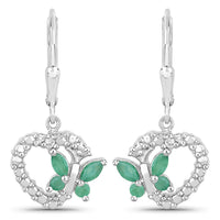0.44 Carat Genuine Emerald and Created White Sapphire .925 Sterling Silver Earrings