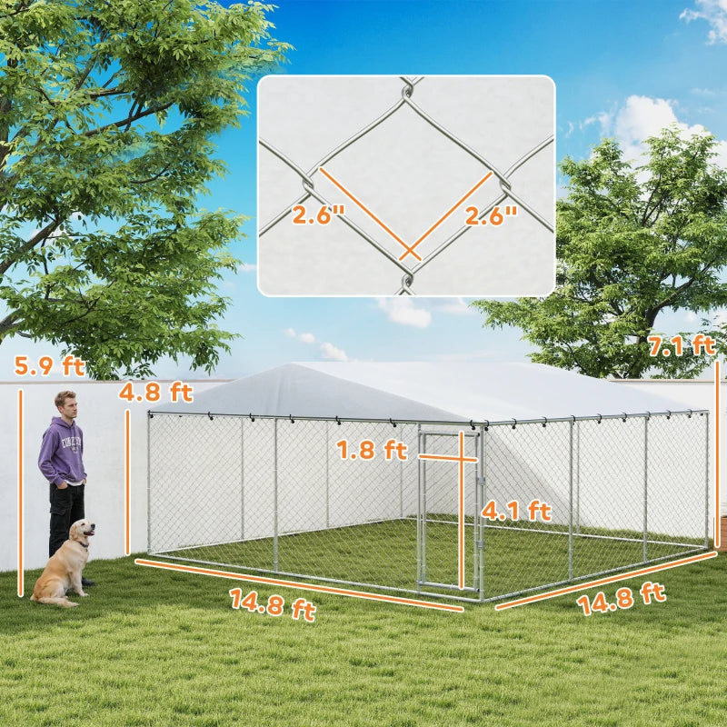 7' Dog Kennel Outdoor For Small Medium Large Dogs With Waterproof Roof, Silver Multiple Packages