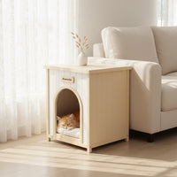 Modern Indoor Wooden Dog House with Removable Cushion – Solid Cedar Pet House for Small Dogs & Cats, Furniture-Grade Sca