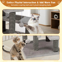 37" tall Cat Stairs with Scratching Mats - 3-Tier Perches, Spring Ball & Dangling Toys for Cats