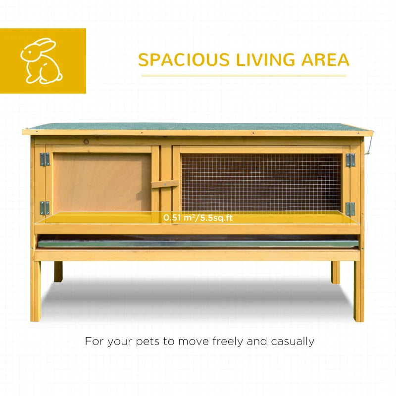 PawHut Wooden Rabbit Hutch Bunny Cage With Openable Waterproof Roof, No Leak Tray Solid Fir Wood Build For Rabbits, Chic