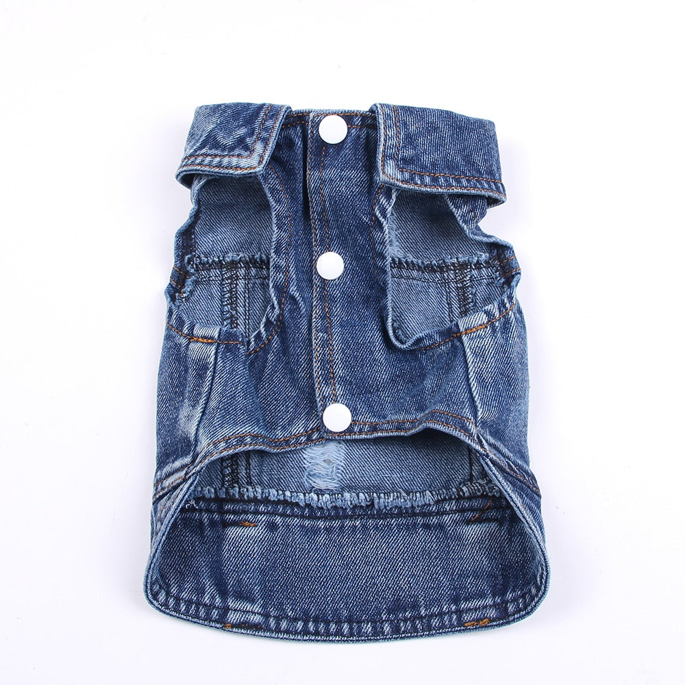 Pet Dog Cat Blue Denim Jeans Jacket Coat Vest - BIG FRENCHIES