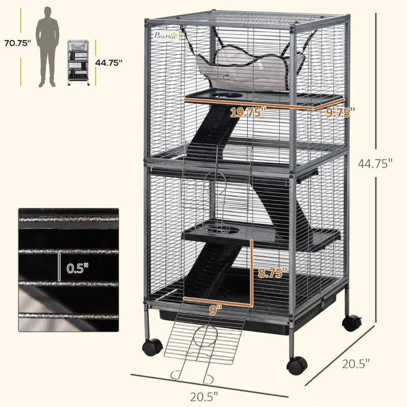Metal Small Animal Cage Rolling Big Ferret Cage, Chinchilla Cage, Sugar Glider Cage, With Hammock & 4 Tiers, Removable T