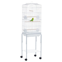 62" Rolling Bird Cage Cockatoo House Play Top Finch Pet Supply with Storage Shelf, Wheels - White