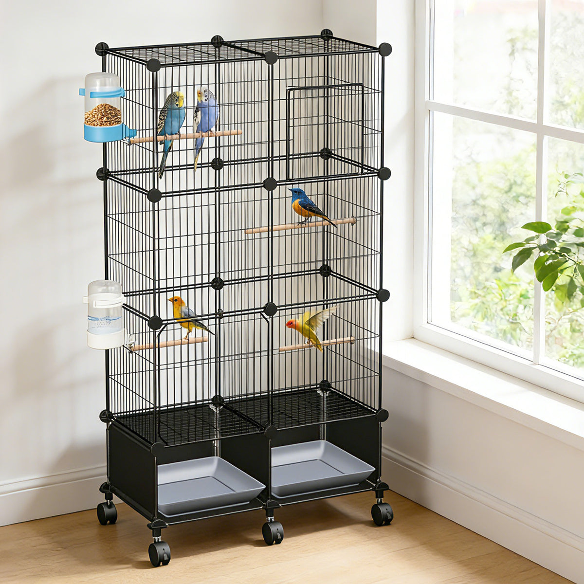 1Pc 46in Bird Cage Spacious Indoor Pet Bird House With 4 Wooden Perches 2 Slide-Out Tray 2 Water Bottle Feeder Lockable 