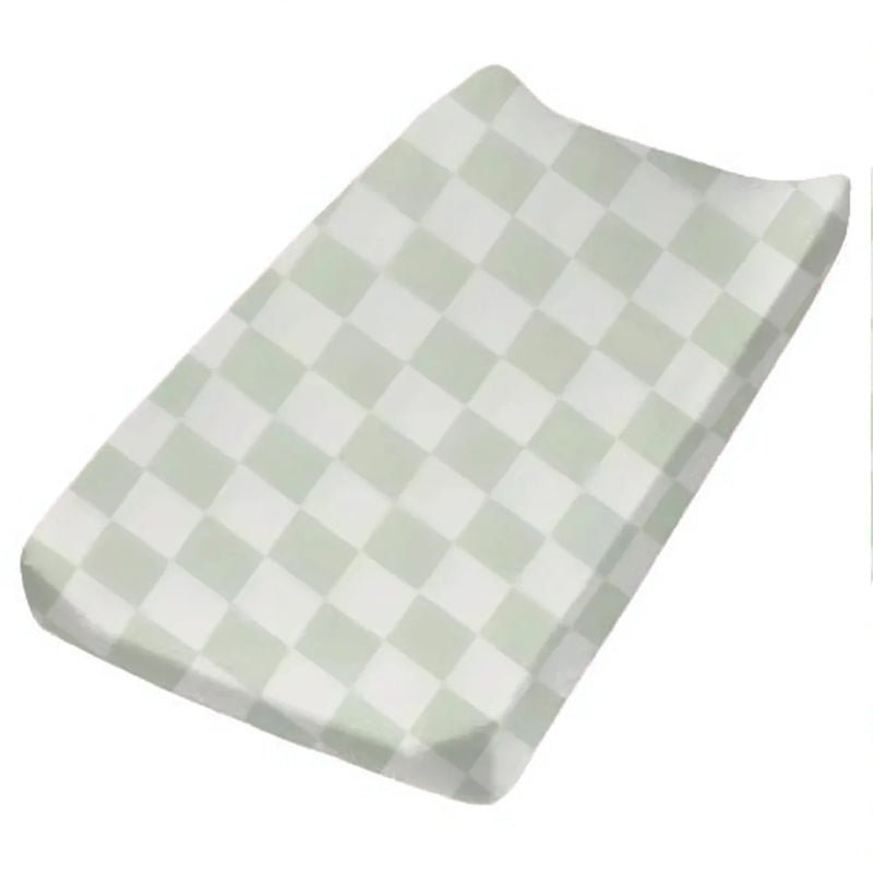 Leaf Green Checkered Changing Pad Cover - BIG FRENCHIES