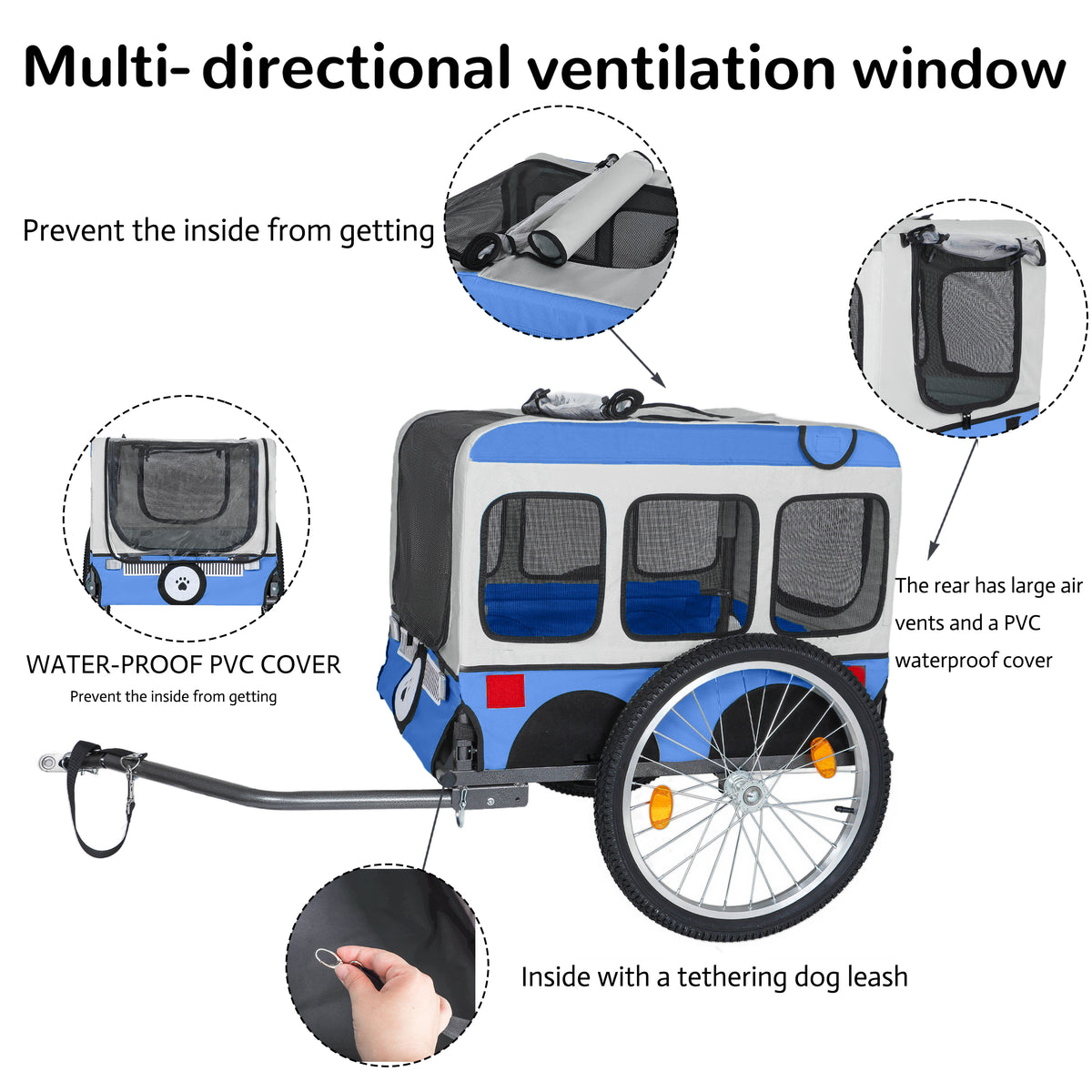 Large Folding Bike Trailer for Dogs - 20×2 1/8 Inches Wheels, Heavy-Duty Steel Frame, Spacious Design, All-Terrain Cycli