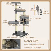 46Inch Scratching Cat Tree, Multi Level Cat Tower for Large Cats Adult with Toys and Condo, Grey