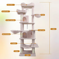 68in Tall Multi-Level Green Cat Tree with Hammocks, Hanging Basket, Cat Cave, Removeable Cushion, Scratching Posts - Plu