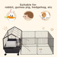 Metal Small Animal Cage, Rabbit Cage for Guinea Pig Chinchilla Hedgehog Bunny with Removable Wheels and Foldable Detacha