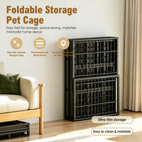 Heavy Duty Dog Crate , Mobile Pet Kennel with Lockable Wheels & Rotary Twist-Latch, Indoor Outdoor Metal Cage with Perfo