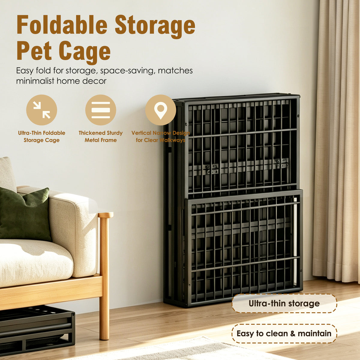 Heavy Duty Dog Crate , Mobile Pet Kennel with Lockable Wheels & Rotary Twist-Latch, Indoor Outdoor Metal Cage with Perfo