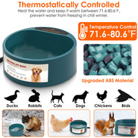1Pc Heated Water Bowl For Dog Cat 74.4OZ Heating Water Dish IP67 Waterproof Thermal Water Bowl Heated Pet Bowl Dog Cat W