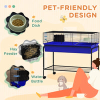 Two-Story Small Animal Cage Removable from Stand, Pet Habitat with Shelf & Wheels, 39" x 20.5" x 36.5", Blue