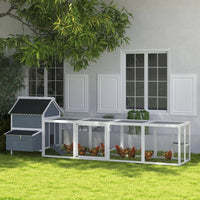 156Extra Large Wooden Chicken Coop With 2 Nesting Box, Run Cage, Waterproof Wave Roof, For 10-15 Chickens, Light GrayMul