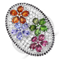 5.01 Carat Genuine Multi Stones .925 Sterling Silver Ring