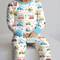 Construction Vehicles Custom Name Bamboo Two Piece Long Sleeve Pajama Set