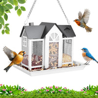 1Pc Metal Hanging Bird Feeder House Classic Barn Bird Feeder House Iron Hanging Outdoor Feeder With Visible Window And L