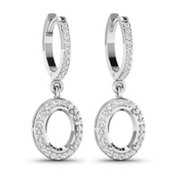 0.32 Carat Genuine White Diamond 14K White Gold Semi Mount Earrings - holds 8x6mm Oval Gemstones