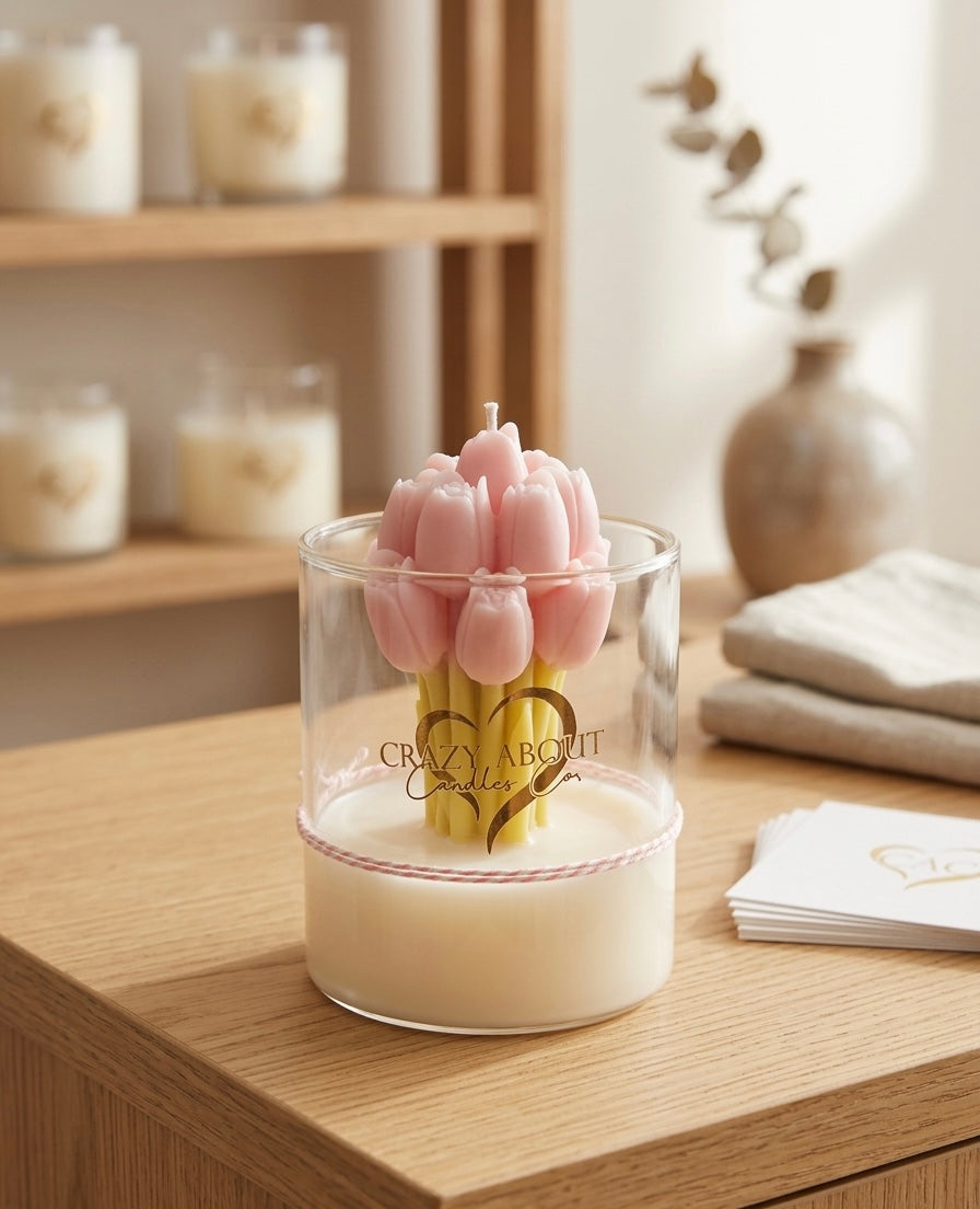 Pink Tulip Candle | Handcrafted Floral Soy Wax