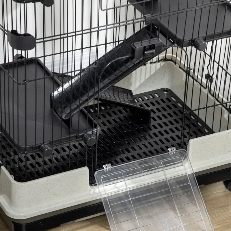 4-Level Small Animal Cage Rabbit Hutch With Universal Lockable Wheels, Slide-out Tray For Bunny, Chinchillas, Ferret, Bl