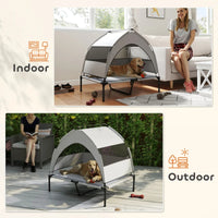 PawHut Elevated Dog Bed With Removable Canopy, Portable Outside Raised Pet Cot With Cooling Pad, Storage Bag