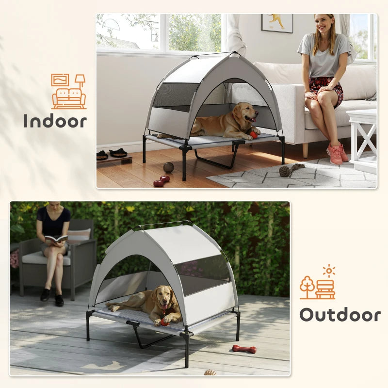 PawHut Elevated Dog Bed With Removable Canopy, Portable Outside Raised Pet Cot With Cooling Pad, Storage Bag
