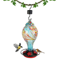1Pc Glass Hummingbird Feeder 33OZ Hand Blown Hummingbird Feeder With 5 Flower Feeding Port Perch Ant Moat Hanging Hook S