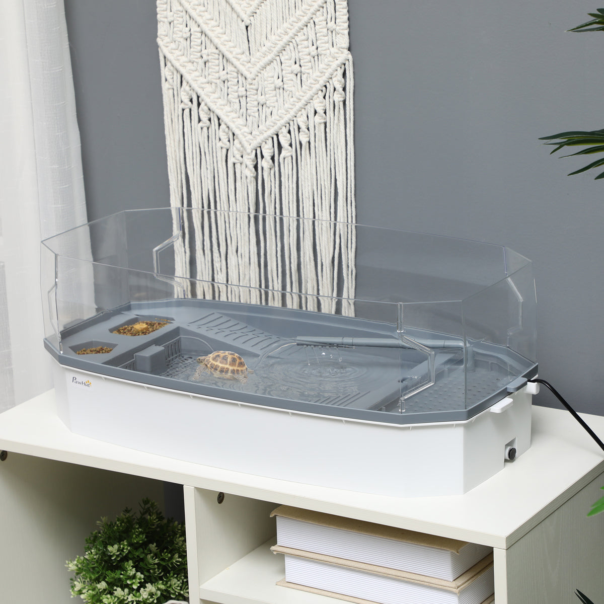 Turtle Tank Kit, Turtle Aquarium with Basking Platform, Water Pump, Filter Layer Design, Full View Visually Reptile Habi