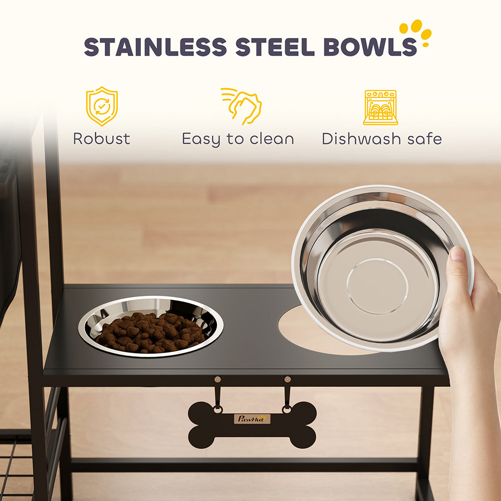3 Height Adjustable Dog Bowl Stand Oxford Fabric With Features Four Bowls, Toy Bin Basket