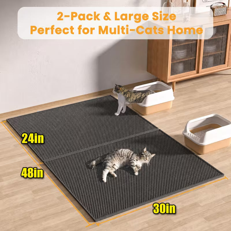 Large Cat Litter Trapper Mat with Exclusive Urine/Waterproof Layer - Cat Litter Mat - Larger Holes with Urine Puppy Pad Option for Messy Cats - Soft on Paws and Light - 30" x 24" (Black) - 2pk