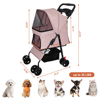 Foldable Pet Stroller for Small Dogs and Cats Under 28 lbs with Multi-Functional Tray, 2 Safety Leashes, Storage Basket 