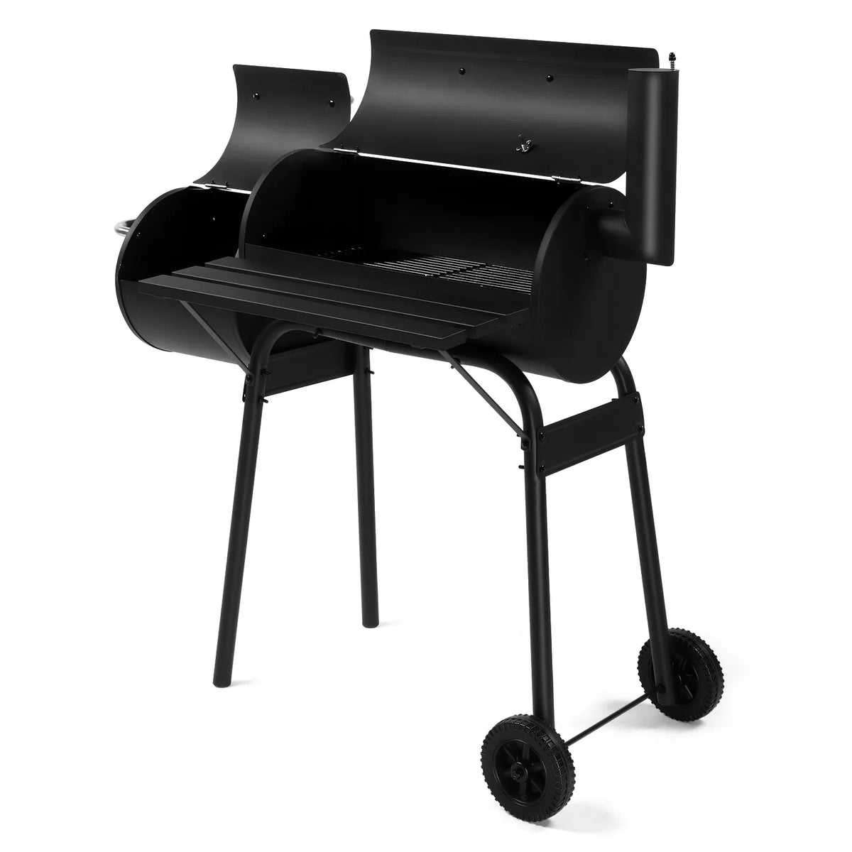 Barrel Charcoal Grill with Offset Smoker, All Metal Outdoor Smoker with Side Table and Wheels for Outdoor Garden Patio a