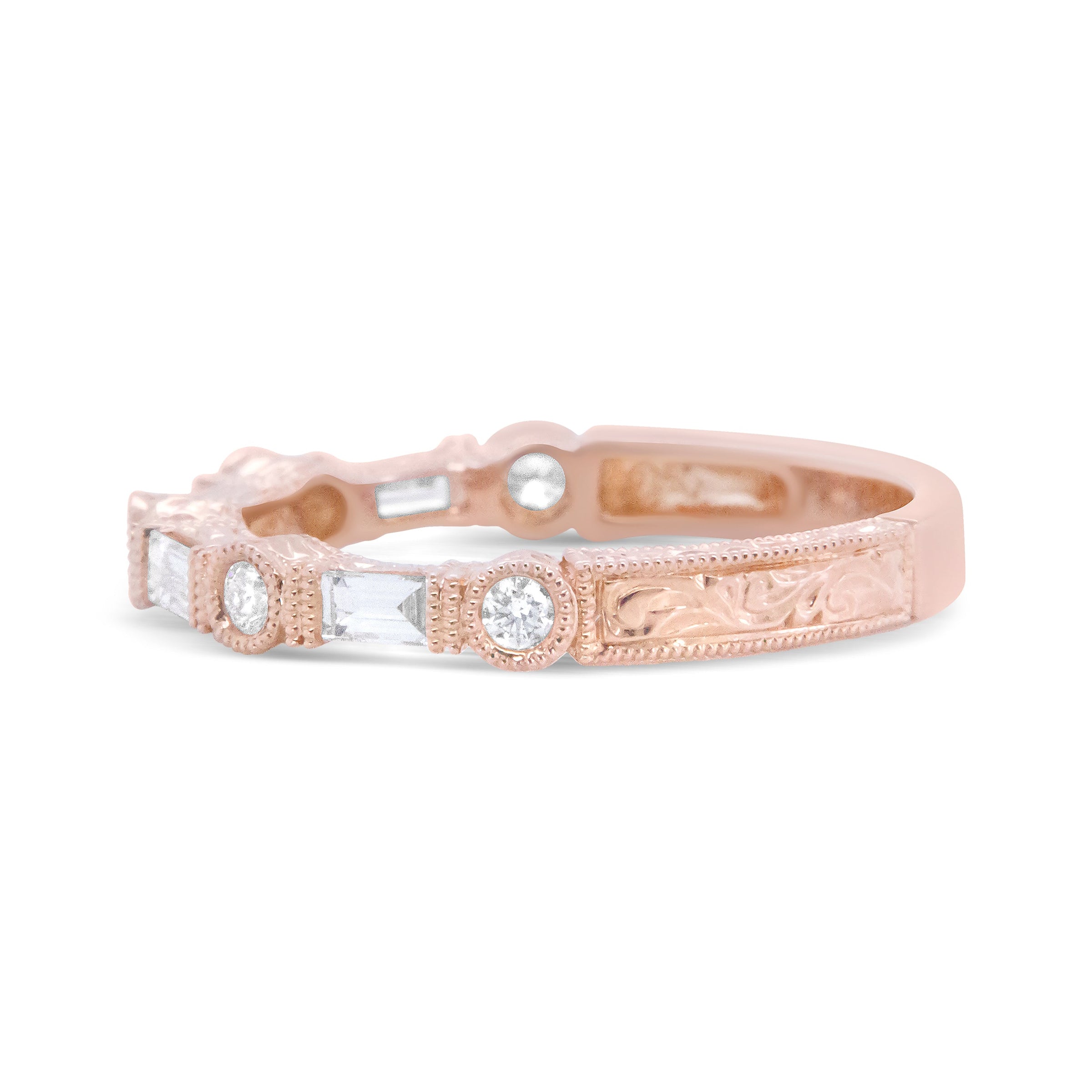 14K Rose Gold 3/8 Cttw Baguette and Round Diamond Bridal Band - (H-I Color, VS1-VS2 Clarity) - Size 6.75
