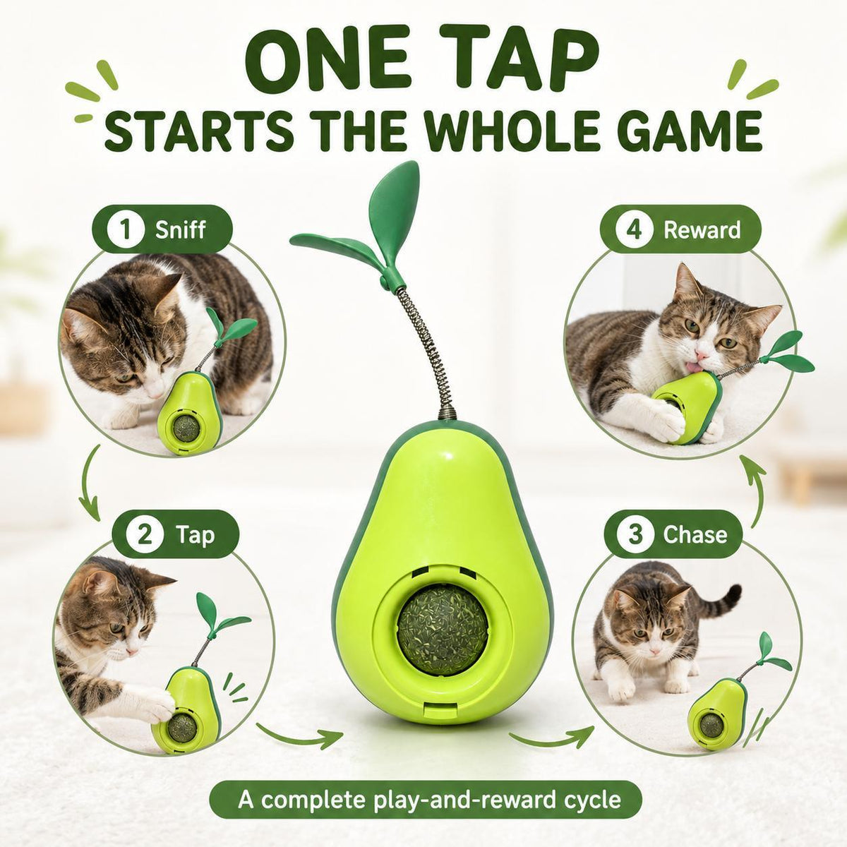 Avocado-Shaped Cat Tumbler Toy Interactive Wobble Toy That Self-Rights Includes Replaceable Feather & Catnip Ball Indoor