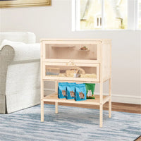 31.5 " Fir Wood Hamster Cage with Flip Mesh Roof, Multi-Level Activity Areas & Bottom Storage Shelf