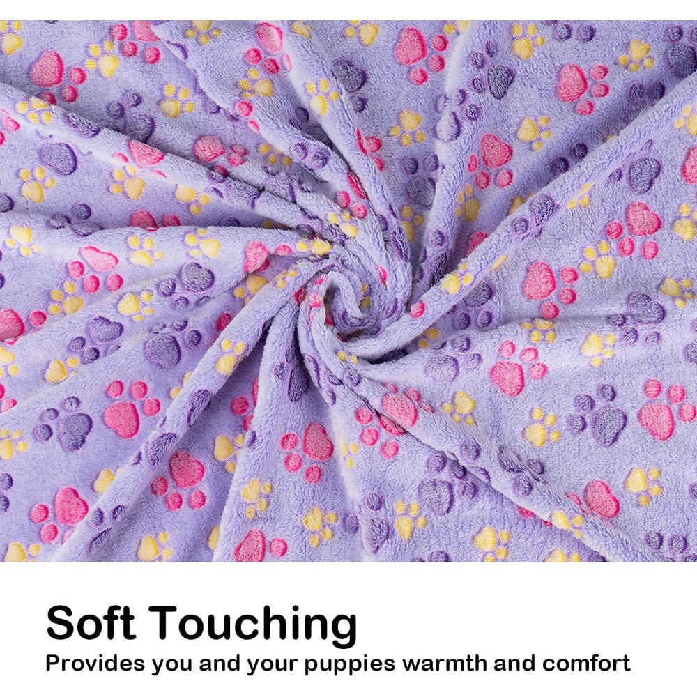 3 Pack Pet Blanket, Soft Plush Paw Print Dog Blanket Washable, Warm Fleece Cat Blanket For Large Medium Dogs, Sofa Couch
