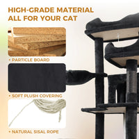 68in Tall Multi-Level Green Cat Tree with Hammocks, Hanging Basket, Cat Cave, Removeable Cushion, Scratching Posts - Plu
