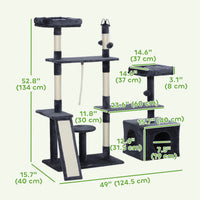 53" Cat Tree, Cat Tower with Scratching Posts, Cat Condo, Beds, Platforms, Toy Balls for Indoor Cats, Dark Grey
