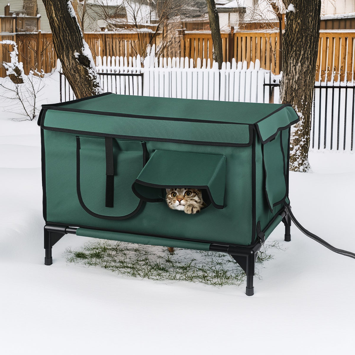 1Pc Waterproof Heated Cat House Outdoor Weatherproof Insulated Kitty Shelter Feral Cat Heating Bed With Heating Pad Anti