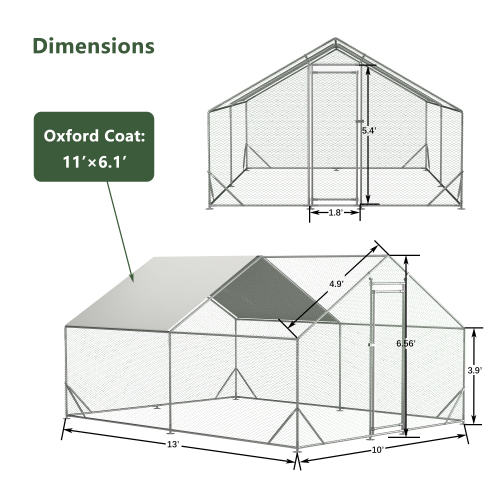 Large Metal Chicken Coop, Walk-in Chicken Run,Galvanized Wire Poultry Chicken Hen Pen Cage, Rabbits Duck Cages With Wate